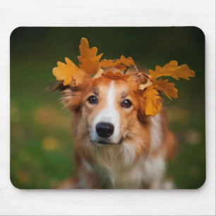 Roter Grenzcollie mit einer Girlande des Mousepad