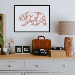 Roter Grizzlybär Tier Line Art Druck Poster
