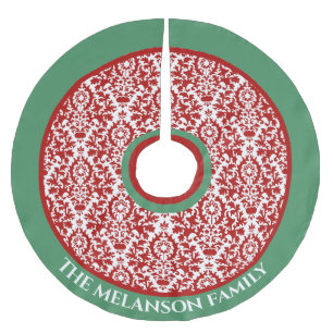 Roter Grün Weißer Blumen-Damaskus-Weihnachtsbaum-S Polyester Weihnachtsbaumdecke