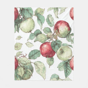Roter Grüner Apfel Frucht Muster Aquarell Rustikal Fleecedecke
