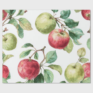 Roter Grüner Apfel Frucht Muster Aquarell Rustikal Geschenkpapier