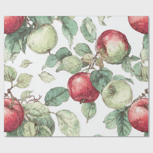 Roter Grüner Apfel Frucht Muster Aquarell Rustikal Geschenkpapier