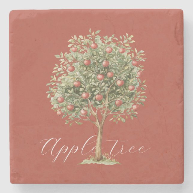 Roter Grüner Apfelbaum Steinuntersetzer (Vorderseite)
