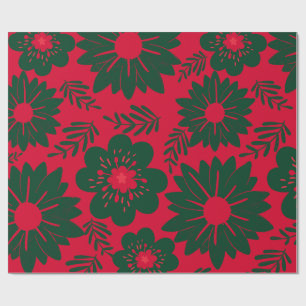 Roter grüner Aquarell-Blumen Geschenkpapier