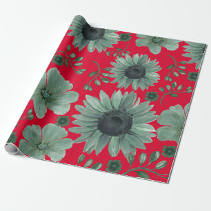 Roter grüner Aquarell-Blumenflor Geschenkpapier