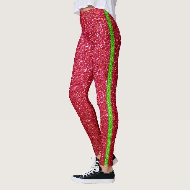 Roter grüner Glitzer Weihnachten Leggings Streifen (Links)