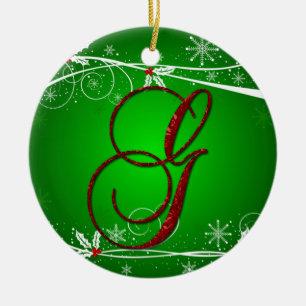Roter grüner Holly Anfangsbuchstabe G Weihnachtsan Keramikornament