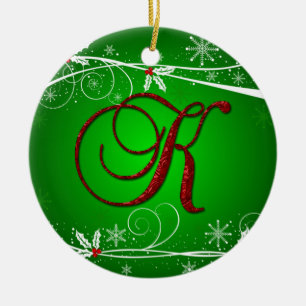 Roter grüner Holly Anfangsbuchstabe K Weihnachtsba Keramik Ornament