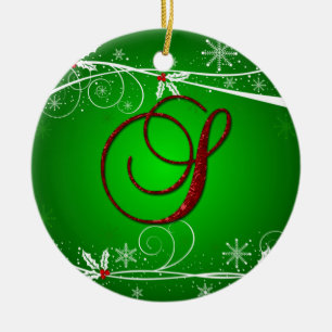 Roter grüner Holly Anfangsbuchstabe S Weihnachtsba Keramikornament