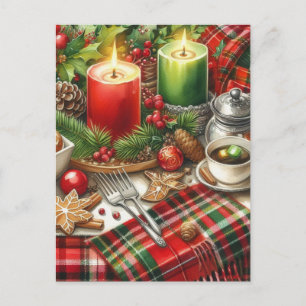 Roter & Grüner Kerzenschein mit Keksen Weihnachten Postkarte