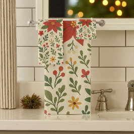 Roter grüner Kiefer und Berry Holiday Botanischer Badhandtuch Set