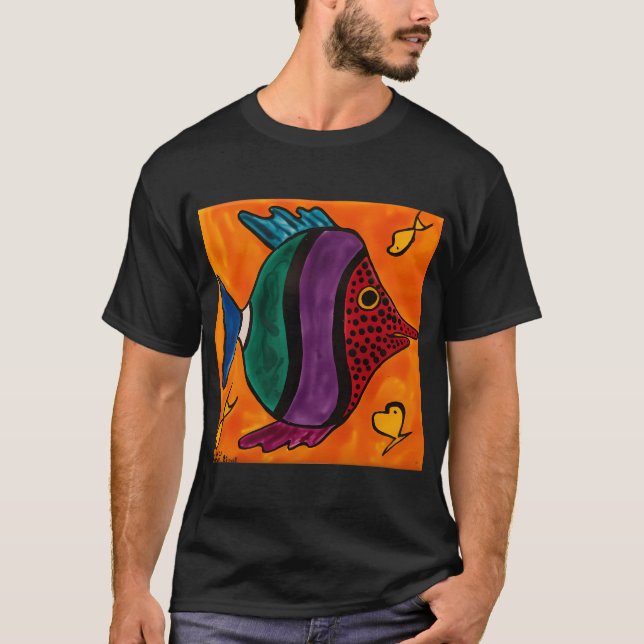 Roter Grüner Lila & Blauer Fisch T-Shirt (Vorderseite)