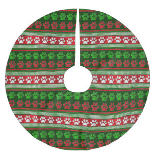 Roter, grüner Pfotenprint Urlaubskleid Polyester Weihnachtsbaumdecke