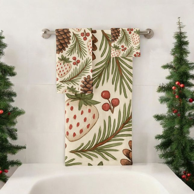 Roter grüner Pine und Berry Holiday Rustikale Wass Badhandtuch Set (Von Creator hochgeladen)