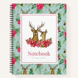 Roter grüner Poinsettien-Kranz Geweih Weihnachten Notizbuch