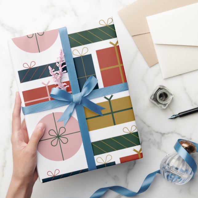 Roter grüner rosa geometrischer Stil in Weihnachte Geschenkpapier (Schenken)