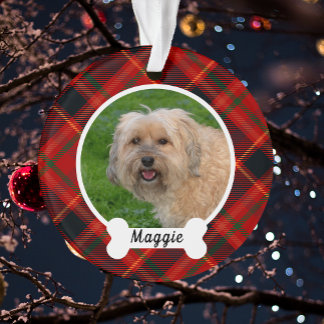 Roter grüner Tartan Karierter Hund Foto Ornament