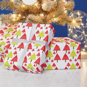 Roter grüner Weihnachtsbaum modernes Weihnachten Geschenkpapier