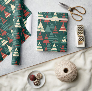 Roter Grüner Weihnachtsbaum Wald Geschenk Geschenkpapier