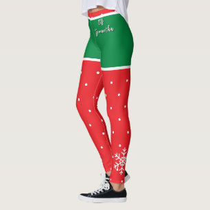 Roter grüner Weihnachtselfen-Name Leggings