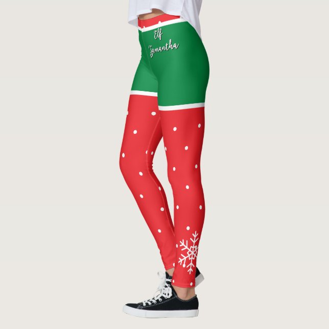 Roter grüner Weihnachtselfen-Name  Leggings (Links)