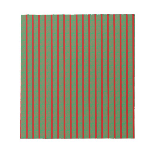 Roter grüner Weihnachtsstrumpf auf grünem Rot Notizblock (Vorderseite)