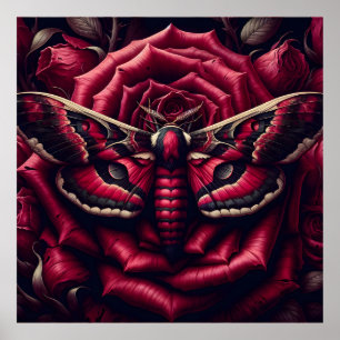 Roter Habichtsmot Schwere Rose Dunkle Gotik Botani Poster