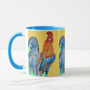 Roter Hahn Aquarell Hahn Hühnerkunst Tasse