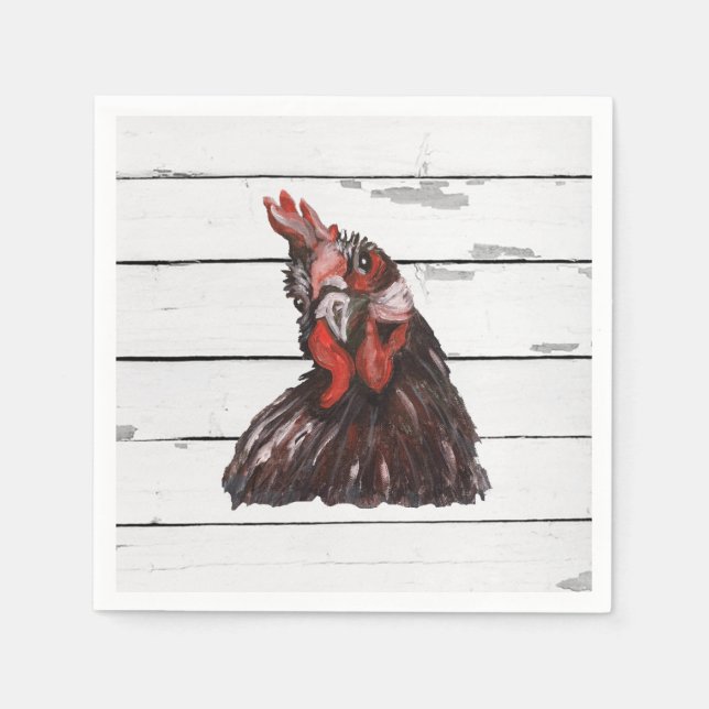 Roter Hahn Barnyard Party Farmhouse Stil Serviette (Vorderseite)