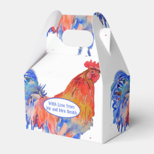 Roter Hahn Huhn Blaue Aquarell-Hochzeit Geschenkschachtel