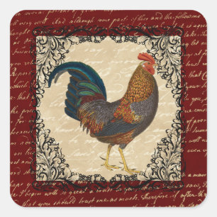Roter Hahn Vintage Quadratischer Aufkleber