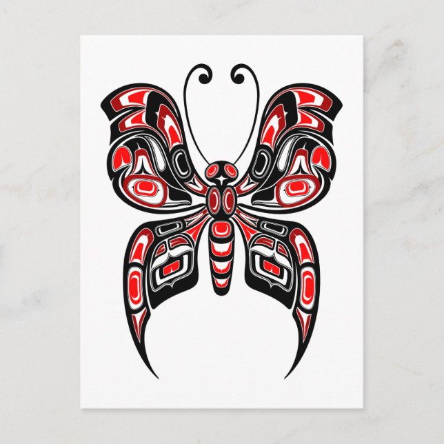 Roter Haida Spirit Butterfly auf Weiß Postkarte (Vorderseite)
