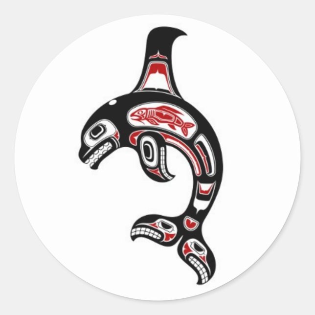 Roter Haida Spirit Killer Whale Runder Aufkleber (Vorderseite)