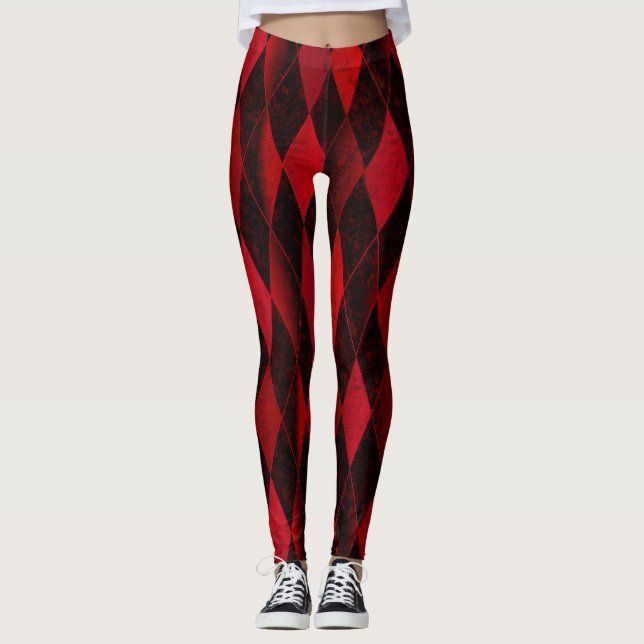 Roter Harlequin-Raute Leggings (Vorderseite)
