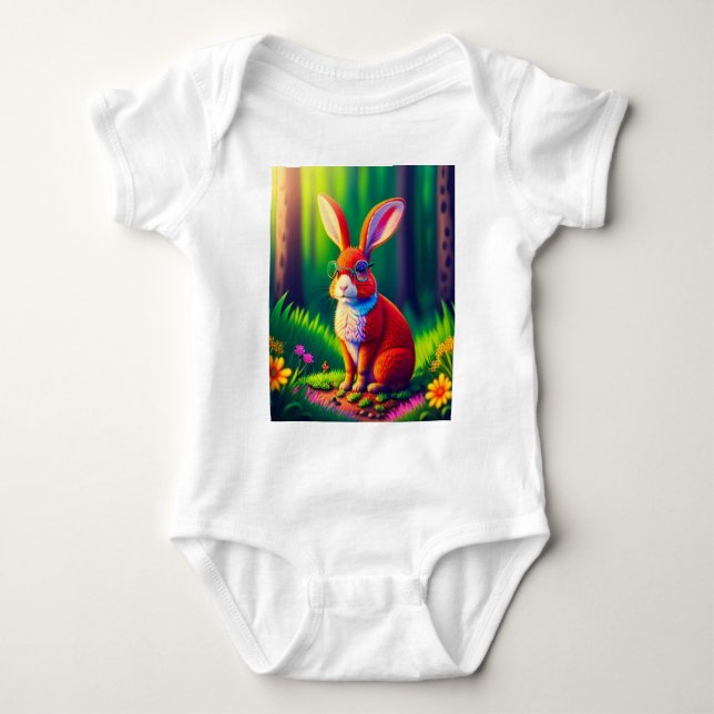 Roter Hase auf grünem Gras Baby Strampler (Vorderseite)