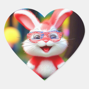 Roter Hase mit amerikanischer Brille Cartoon-44244 Herz-Aufkleber