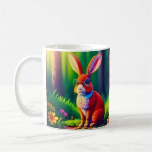 Roter Hase sitzt auf dem Gras Kaffeetasse