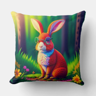 Roter Hase sitzt auf dem Gras Kissen