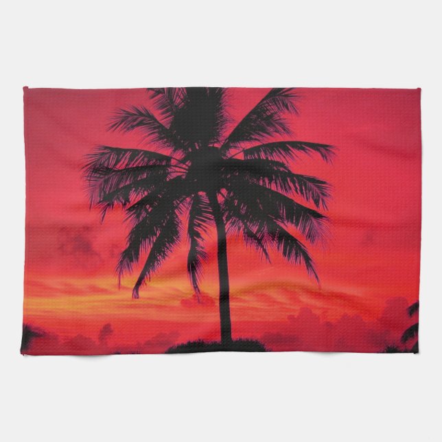 Roter Hawaiianischer Sonnenuntergang Exotische Pal Handtuch (Horizontal)