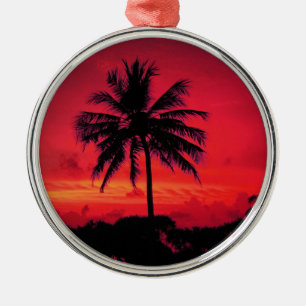 Roter Hawaiianischer Sonnenuntergang Exotische Pal Silbernes Ornament
