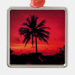Roter Hawaiianischer Sonnenuntergang Exotische Pal Silbernes Ornament