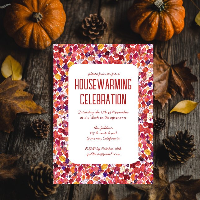 Roter Herbst lässt Chic Custom HoUSEWARMING PARTY Einladung (Red Autumn Leaves Chic Custom HOUSEWARMING PARTY Invitation
)