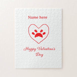 Roter Herz Hund Katze Pfote glücklicher Valentinst Puzzle