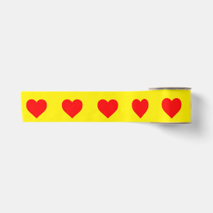 Roter Herz Muster Gelber Hintergrund Satinband