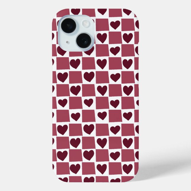 Roter Herz-Schachbrett-Muster Case-Mate iPhone Hülle (Rückseite)