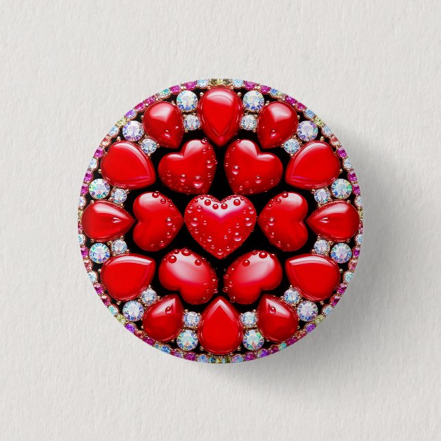 Roter Herz-Schmuckkreis Button (Vorderseite)