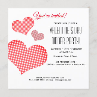 Roter Herz-Valentinstag-Dinnerparty-Einladung Einladung
