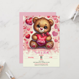 Roter Herz-Valentinstag-Teddybär-Babyshower Einladung