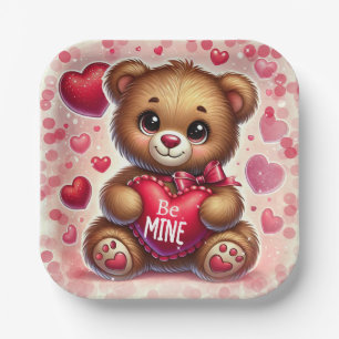 Roter Herz Valentinstag Teddybär Geburtstagsfeier Pappteller