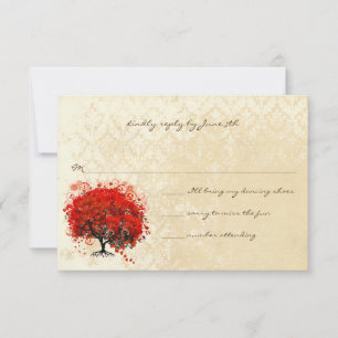 Roter Herzbaum Herbstblätter Hochzeitseinladung RSVP Karte